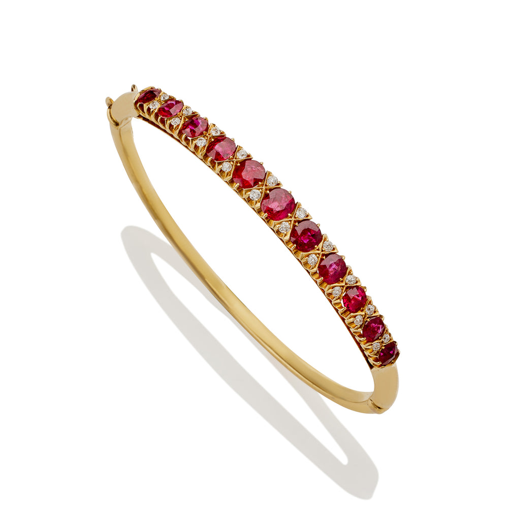 
                      
                        Macklowe Gallery Ruby and Old Mine-cut Diamond Bangle Bracelet
                      
                    