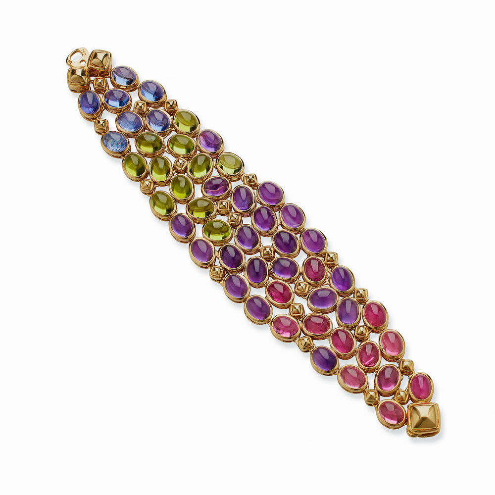 Macklowe Gallery René Boivin Sapphire, Pink Tourmaline, Peridot and Amethyst Bracelet