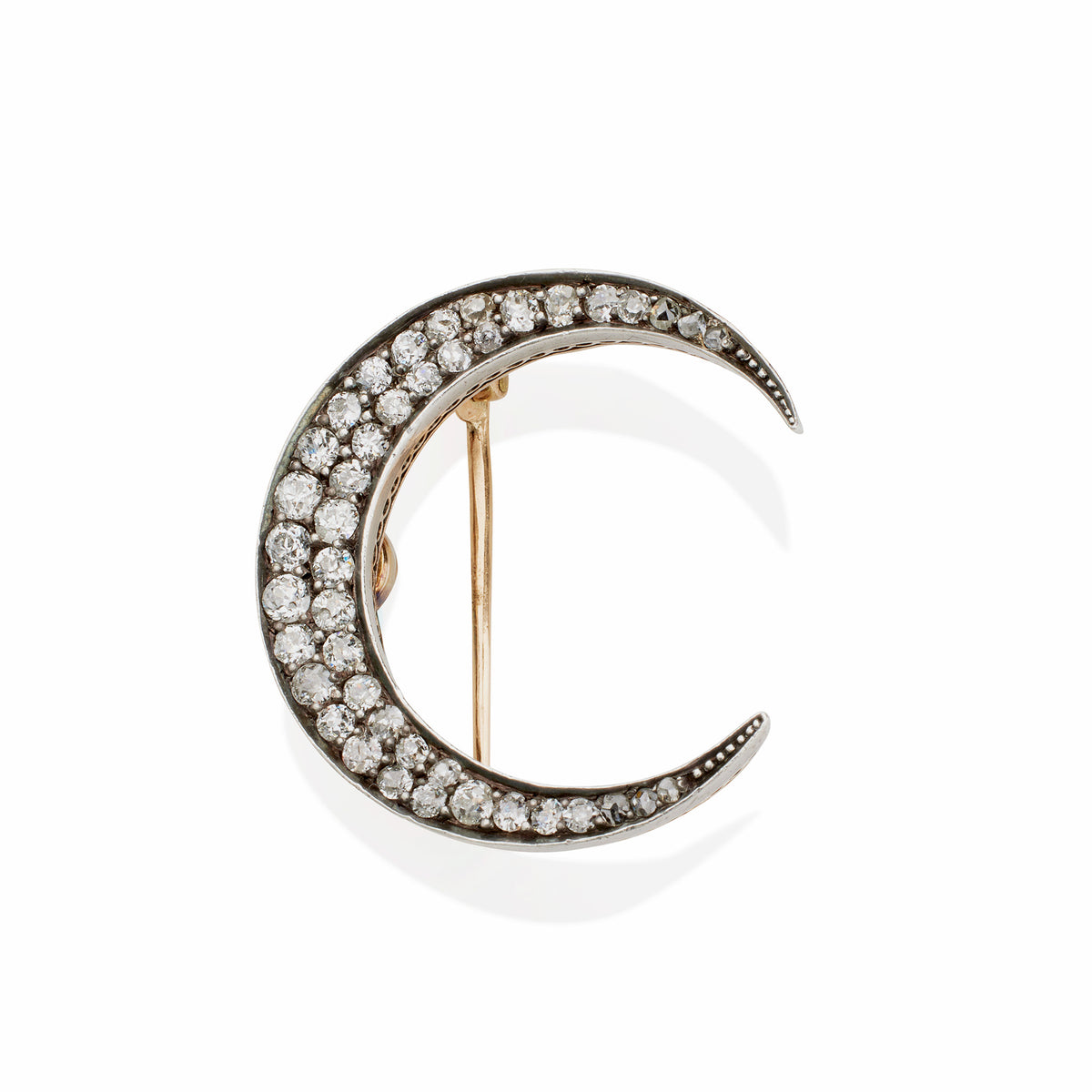 Old Mine-cut Diamond Star and Crescent New Moon Brooch