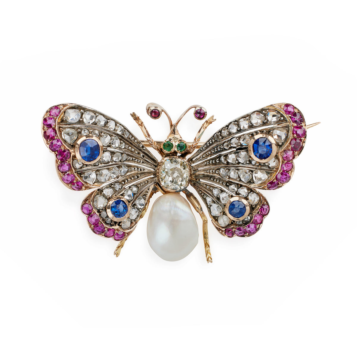 Multi-Gem Edwardian Butterfly Pin