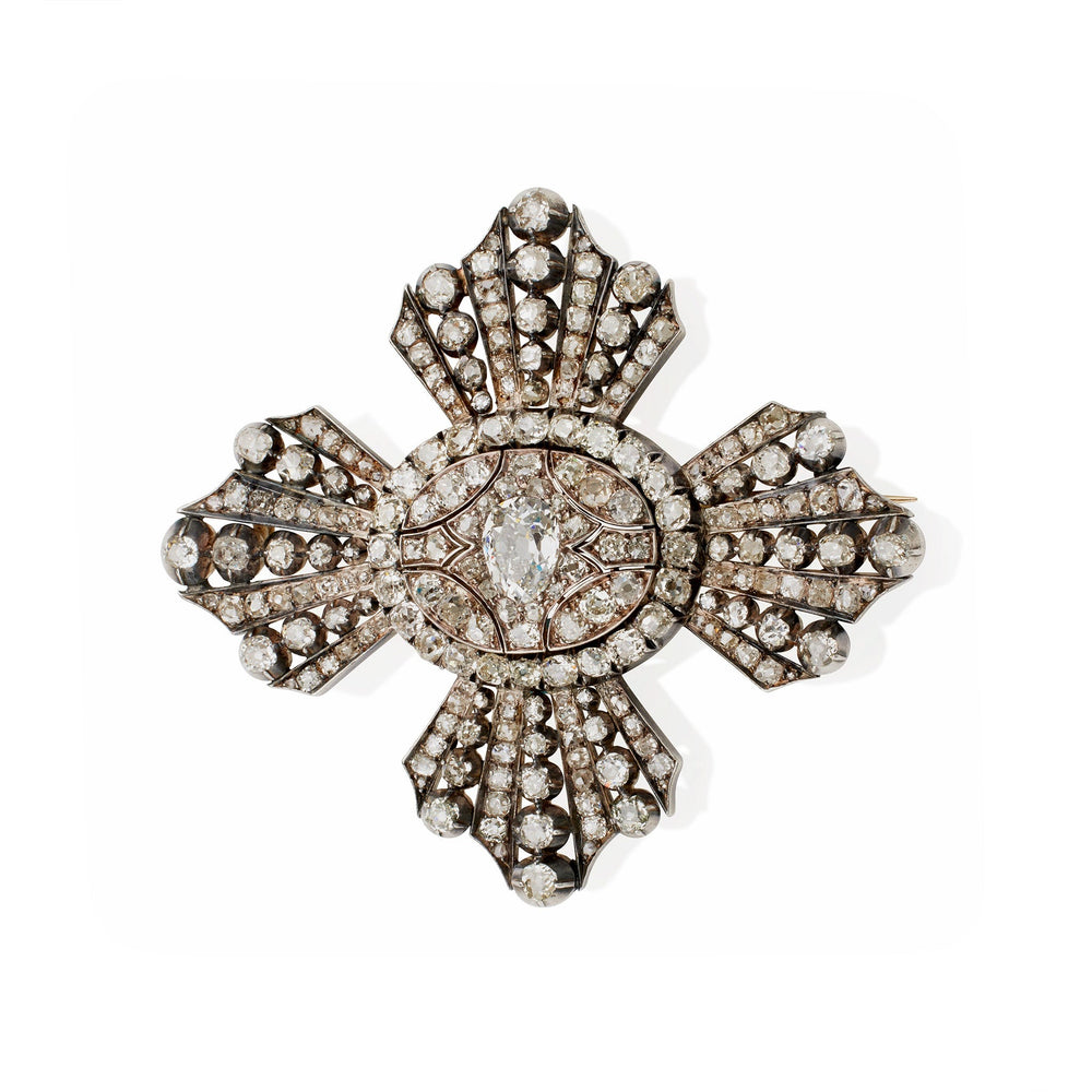 Macklowe Gallery Old Mine-cut Diamond Cross Brooch