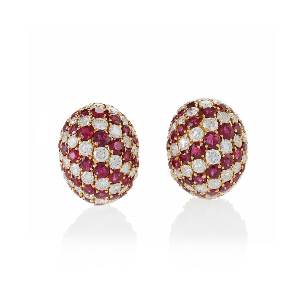 
                      
                        Macklowe Gallery Yanes Madrid Bombé Ruby and Diamond Clip Earrings
                      
                    