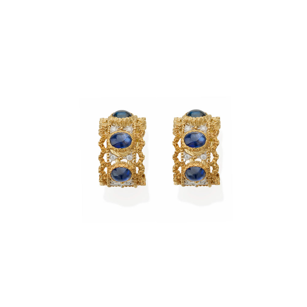 
                      
                        Macklowe Gallery Buccellati Sapphire and Diamond Hoop Earrings
                      
                    