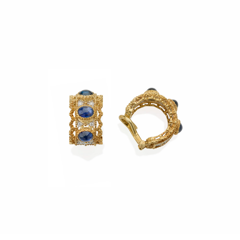 Macklowe Gallery Buccellati Sapphire and Diamond Hoop Earrings