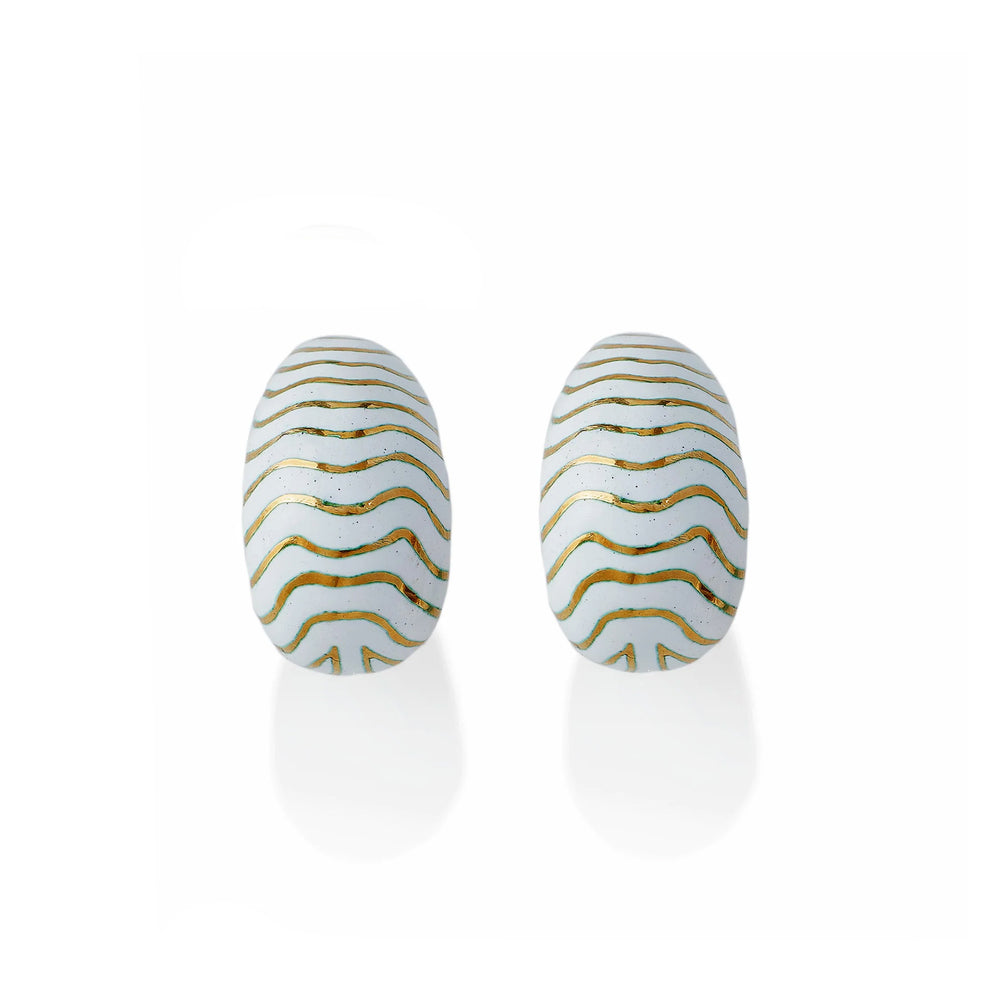 Macklowe Gallery David Webb White Enamel Tiger Stripe Clip Earrings