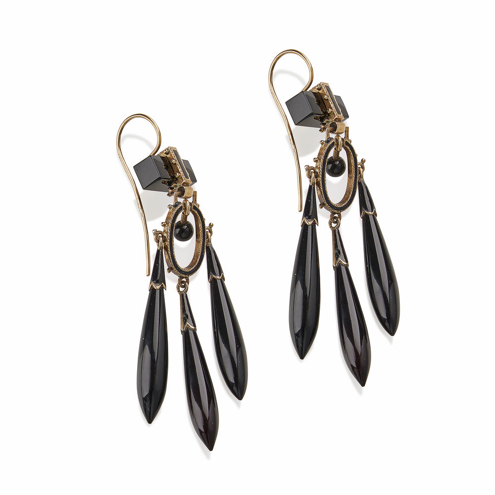 
                      
                        Macklowe Gallery Onyx and Black Enamel Pendant Earrings
                      
                    