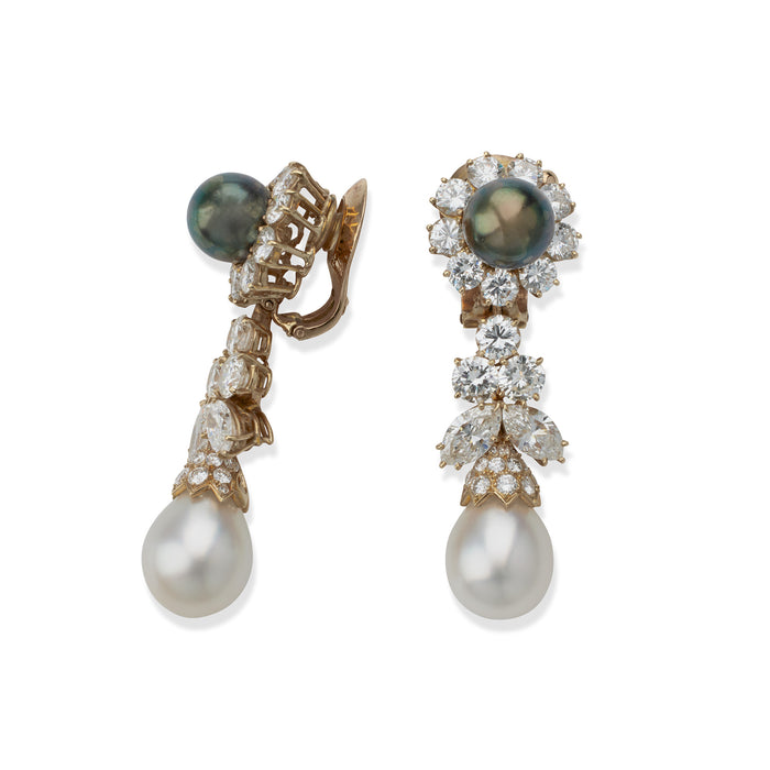 Macklowe Gallery Van Cleef & Arpels Diamond and Pearl Clip Earrings