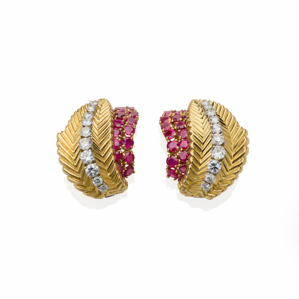 Macklowe Gallery Van Cleef & Arpels Paris Mid-century Ruby and Diamond Earrings