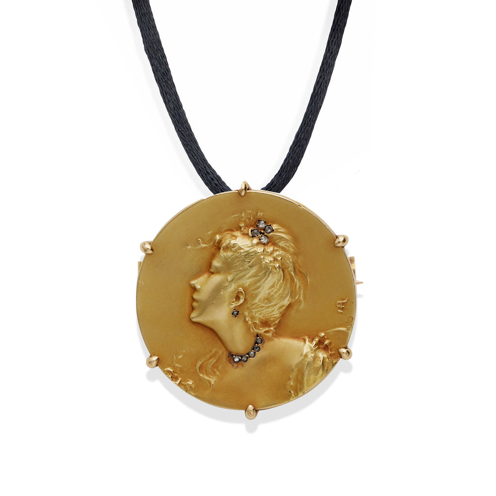 
                      
                        Macklowe Gallery Comte d'Epinay de Briort Art Nouveau Medal-Jewel "Habillé" Pendant Brooch and Chain
                      
                    