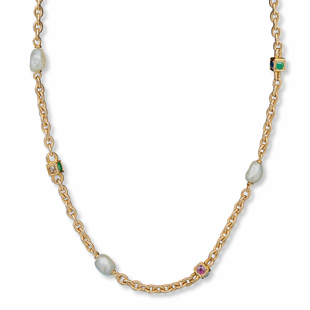 
                      
                        Macklowe Gallery French Gem-set, Colored Diamond and Baroque Pearl Necklace
                      
                    