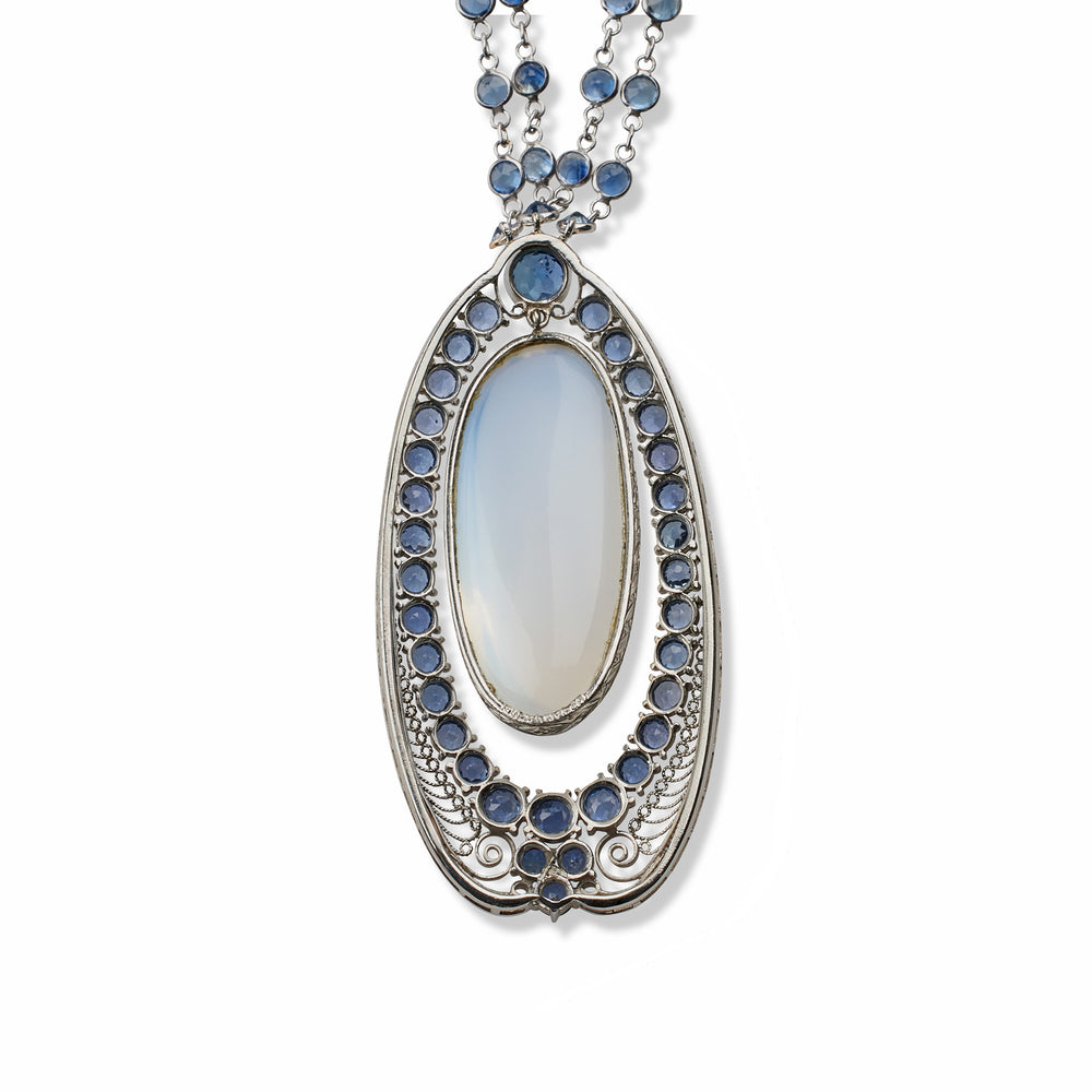 
                      
                        Macklowe Gallery Louis Tiffany Moonstone and Sapphire Pendant Necklace, Tiffany & Co.
                      
                    