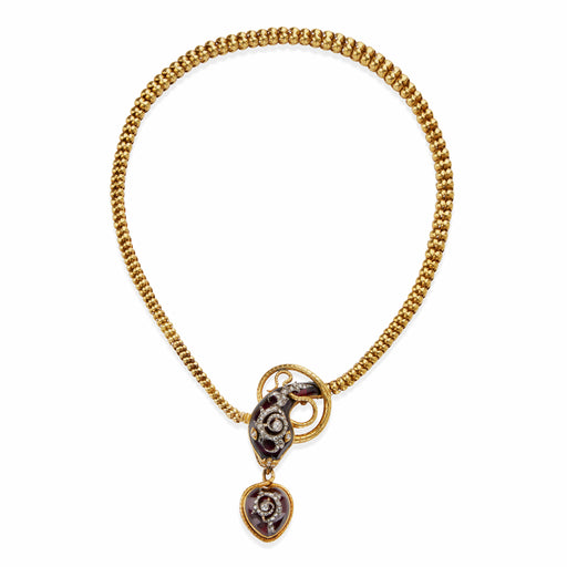 Macklowe Gallery Antique Garnet Serpent Locket Necklace