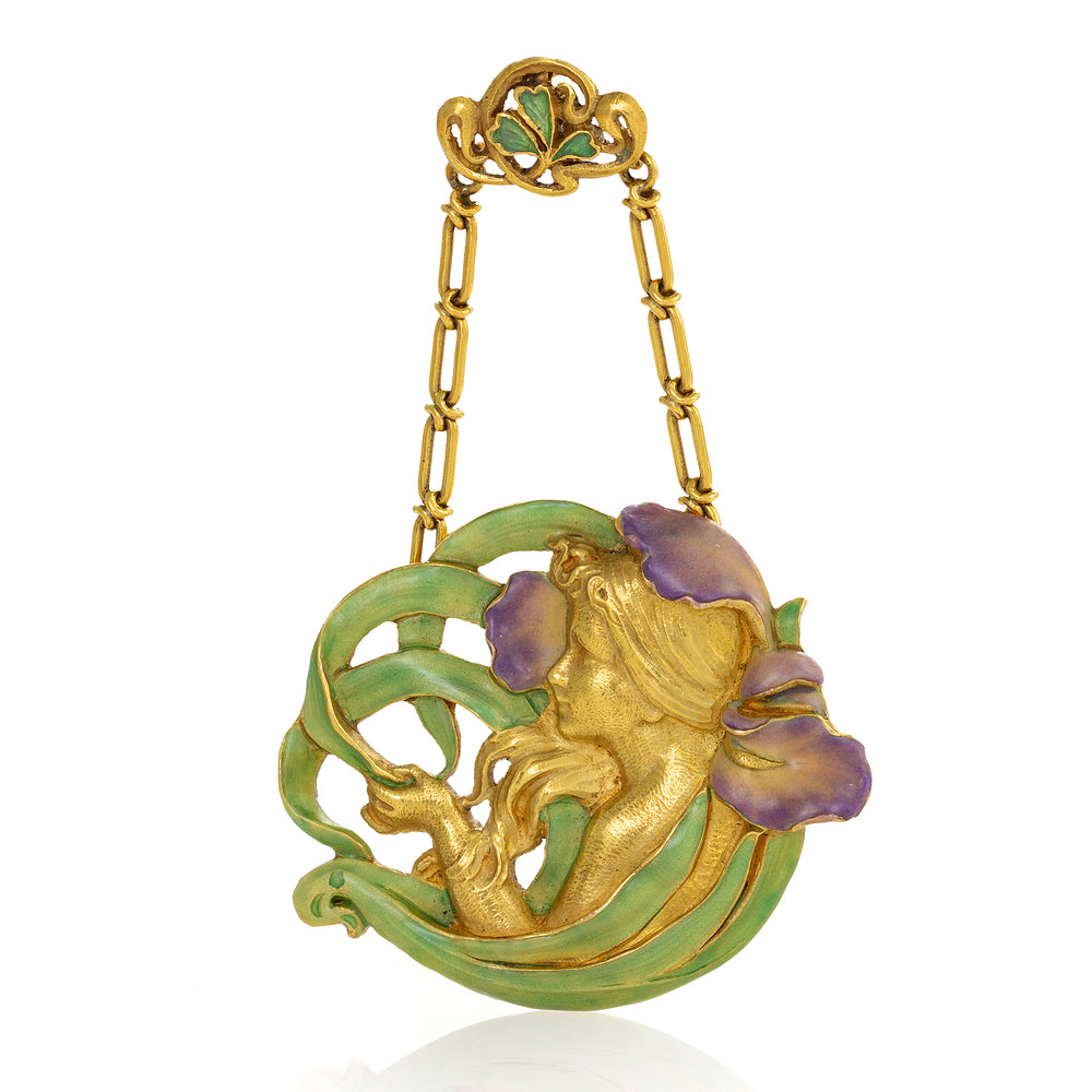 
                      
                        Macklowe Gallery André Rambour "Femme-Fleur" Enamel Gold Pendant
                      
                    