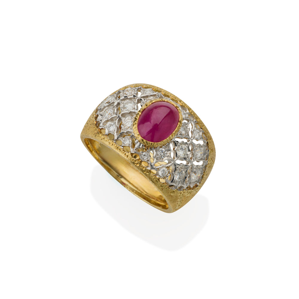 
                      
                        Macklowe Gallery Buccellati Ruby and Diamond Ring
                      
                    