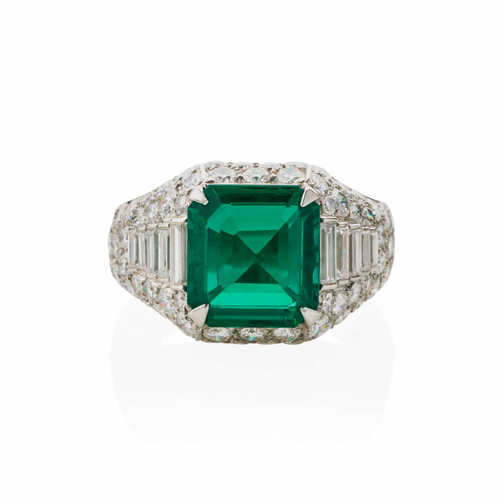 
                      
                        Macklowe Gallery Bulgari Emerald and Diamond "Trombino" Ring 
                      
                    