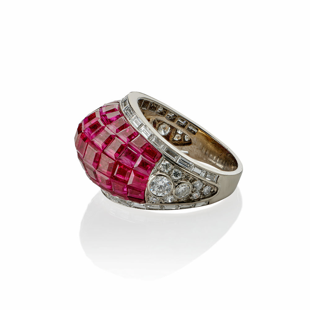 
                      
                        Macklowe Gallery French Invisibly-set Ruby and Diamond Bombé Ring
                      
                    