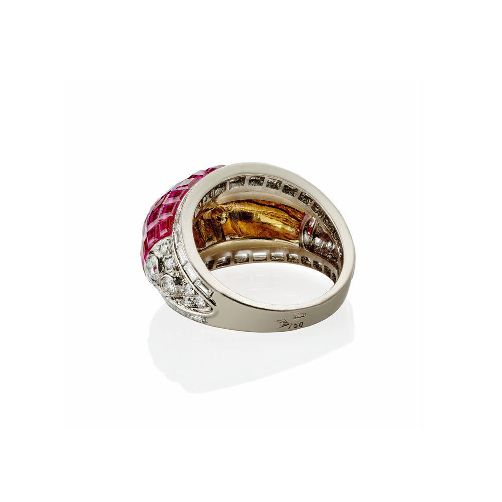 
                      
                        Macklowe Gallery French Invisibly-set Ruby and Diamond Bombé Ring
                      
                    