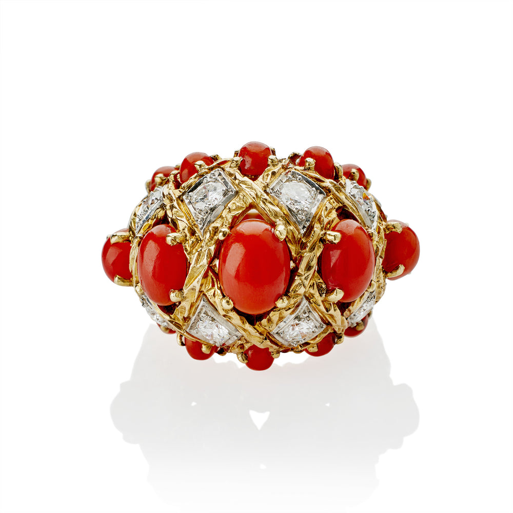 
                      
                        Macklowe Gallery André Vassort Paris Coral and Diamond Bombé Ring
                      
                    