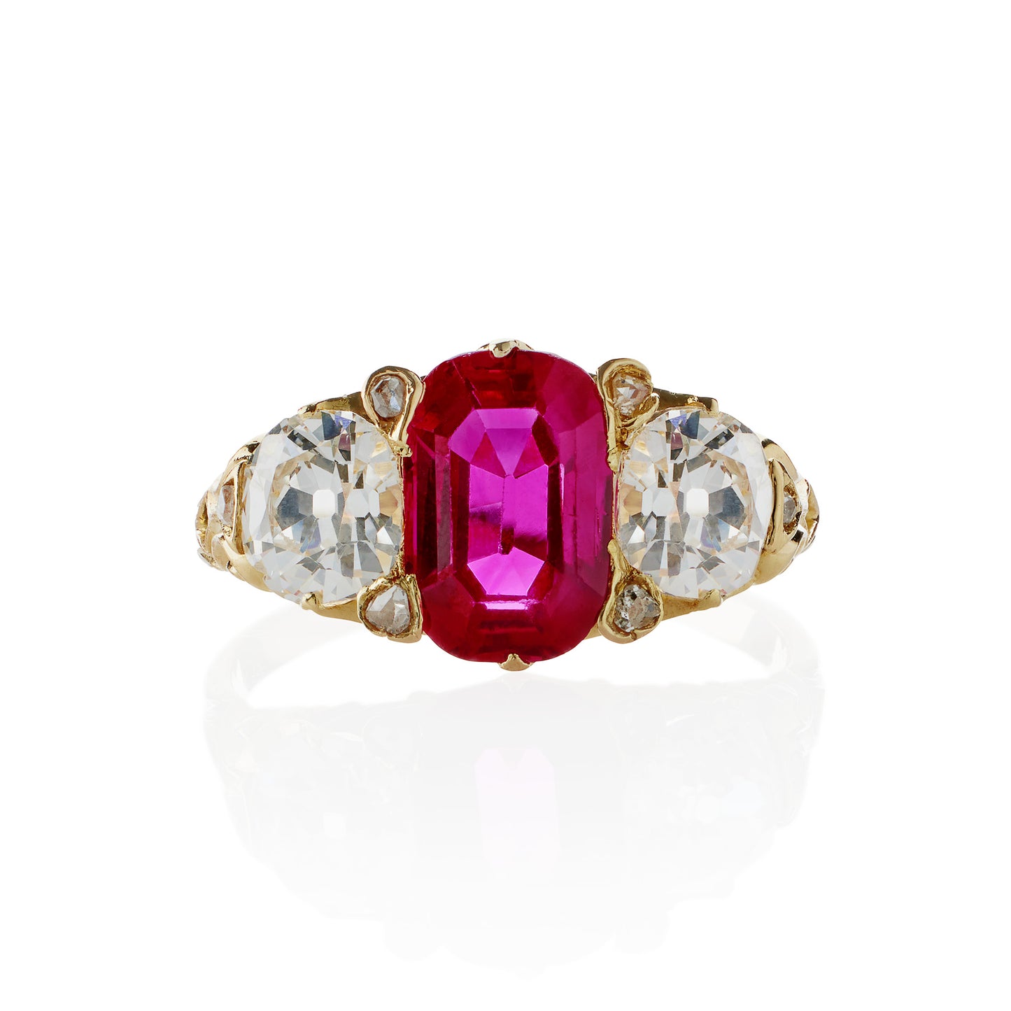 Macklowe Gallery Burmese Natural No Heat Ruby and Old Mine-cut Diamond Ring