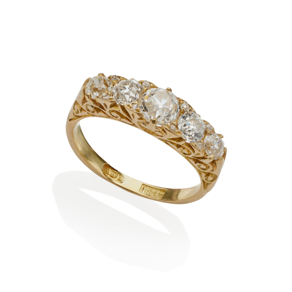 
                      
                        Macklowe Gallery Antique English 18K Gold and Five Stone Diamond Ring
                      
                    