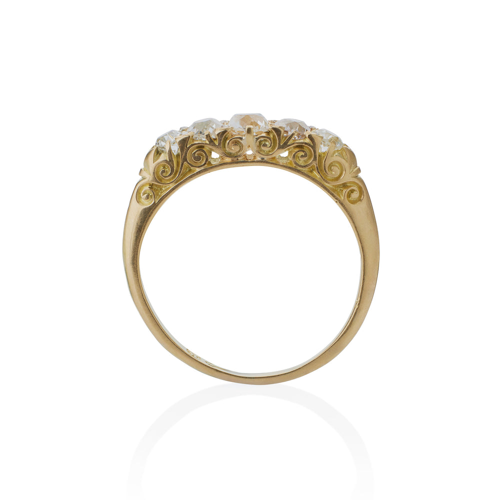 
                      
                        Macklowe Gallery Antique English 18K Gold and Five Stone Diamond Ring
                      
                    