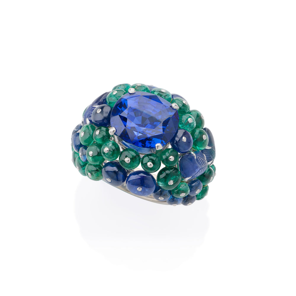 
                      
                        Macklowe Gallery Cartier Paris Ceylon Sapphire and Emerald Boule Ring
                      
                    