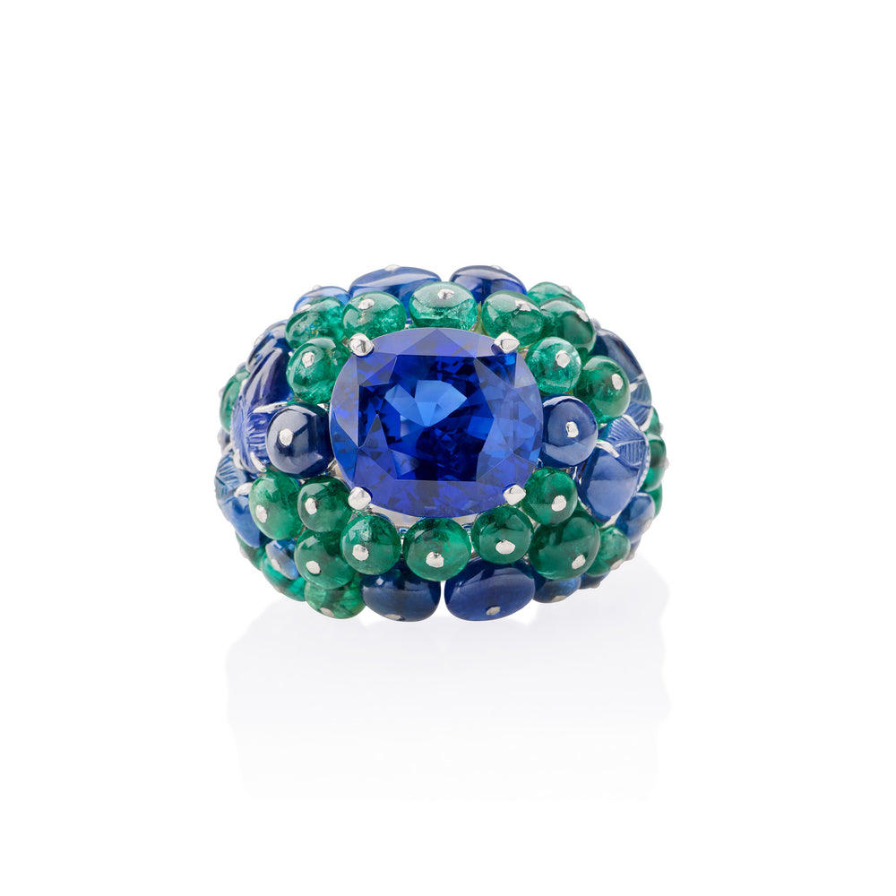 
                      
                        Macklowe Gallery Cartier Paris Ceylon Sapphire and Emerald Boule Ring
                      
                    