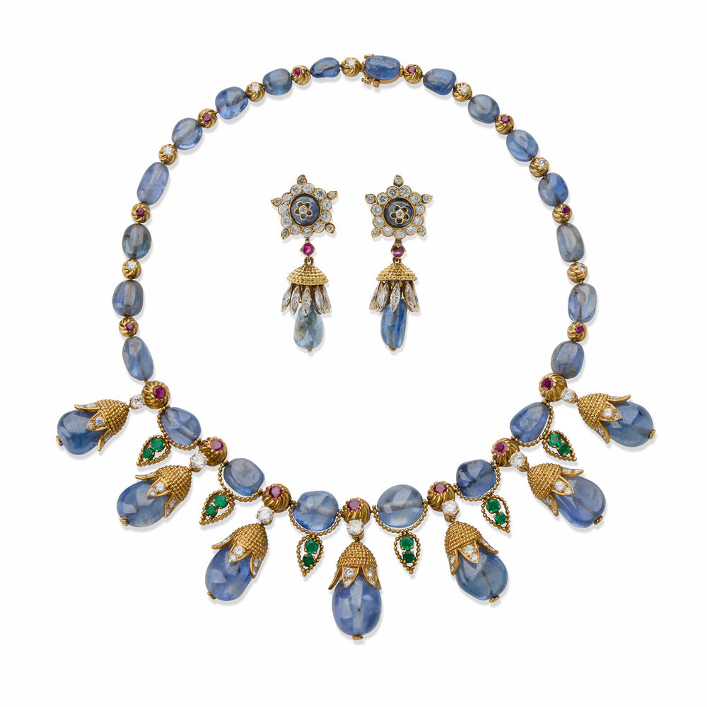 Macklowe Gallery 1960s Van Cleef & Arpels Multi-Gem Necklace and Earrings