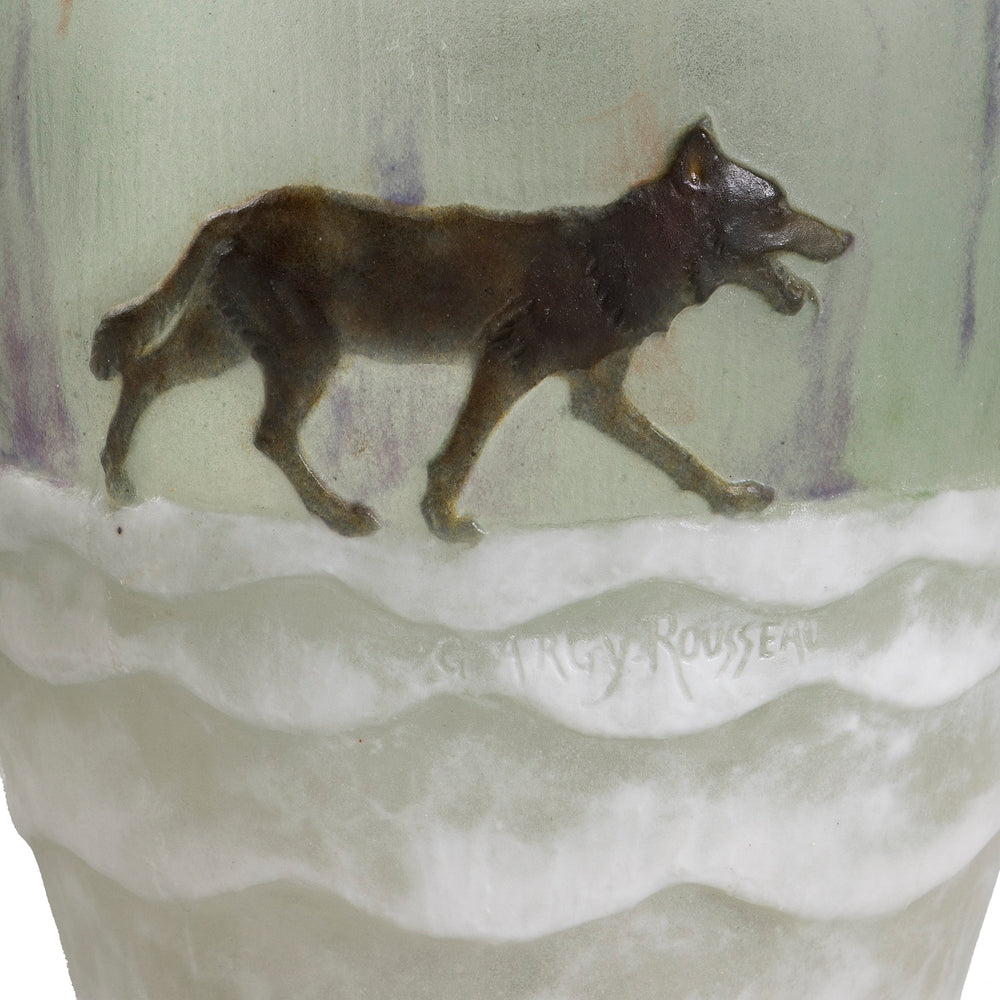 
                      
                        Macklowe Gallery Gabriel Argy-Rousseau “Les Loups dans la Neige” Cameo Glass Vase
                      
                    