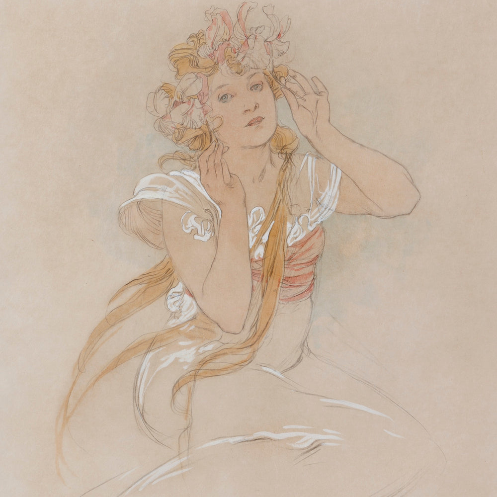 
                      
                        Macklowe Gallery Alphonse Mucha "La Femme aux Iris" Watercolor and Gouache Study
                      
                    