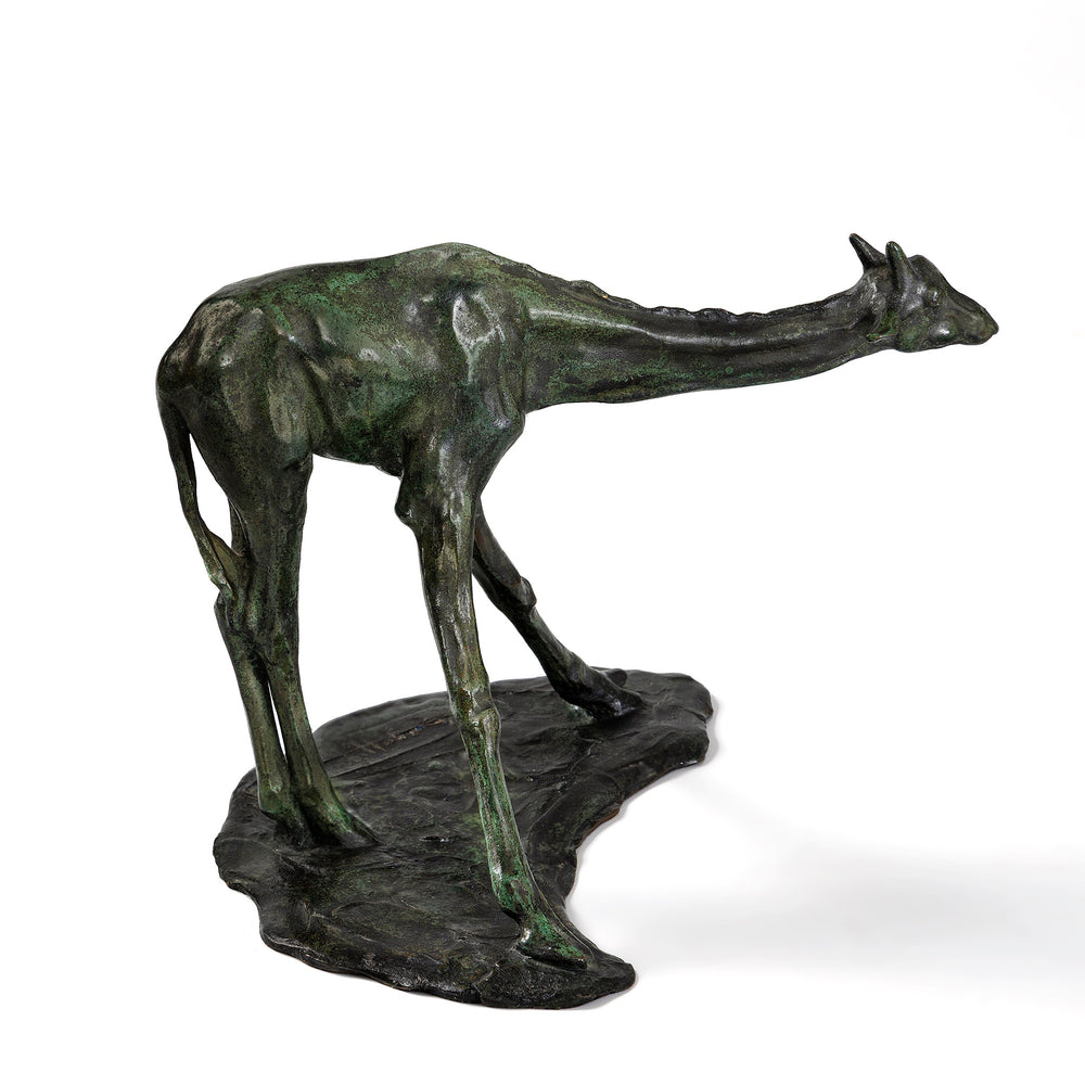 Macklowe Gallery Rembrandt Bugatti "Giraffe Drinking (Girafe en train de boire)" Bronze Sculpture