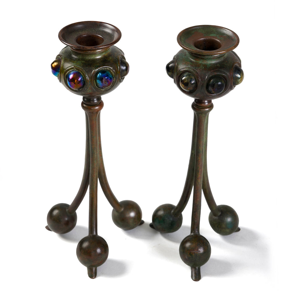 
                      
                        Macklowe Gallery Tiffany Studios New York Pair of "Jeweled" Candlesticks
                      
                    