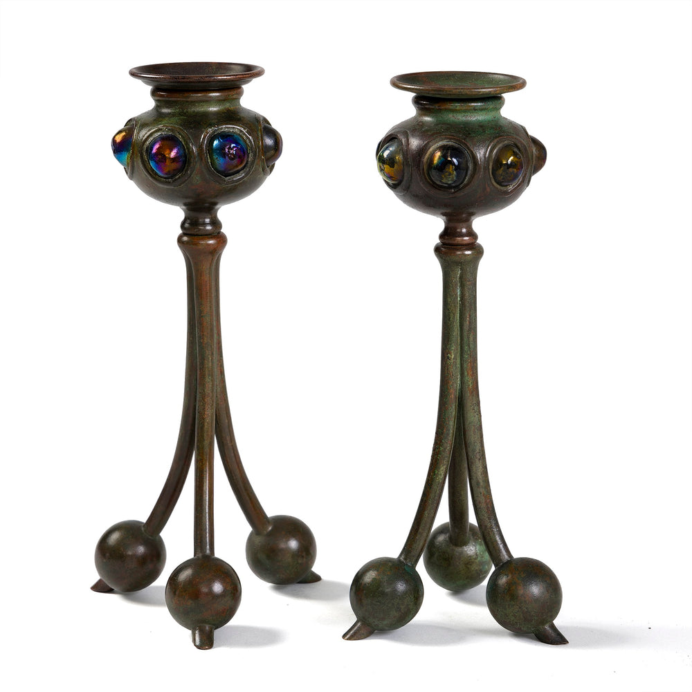 
                      
                        Macklowe Gallery Tiffany Studios New York Pair of "Jeweled" Candlesticks
                      
                    