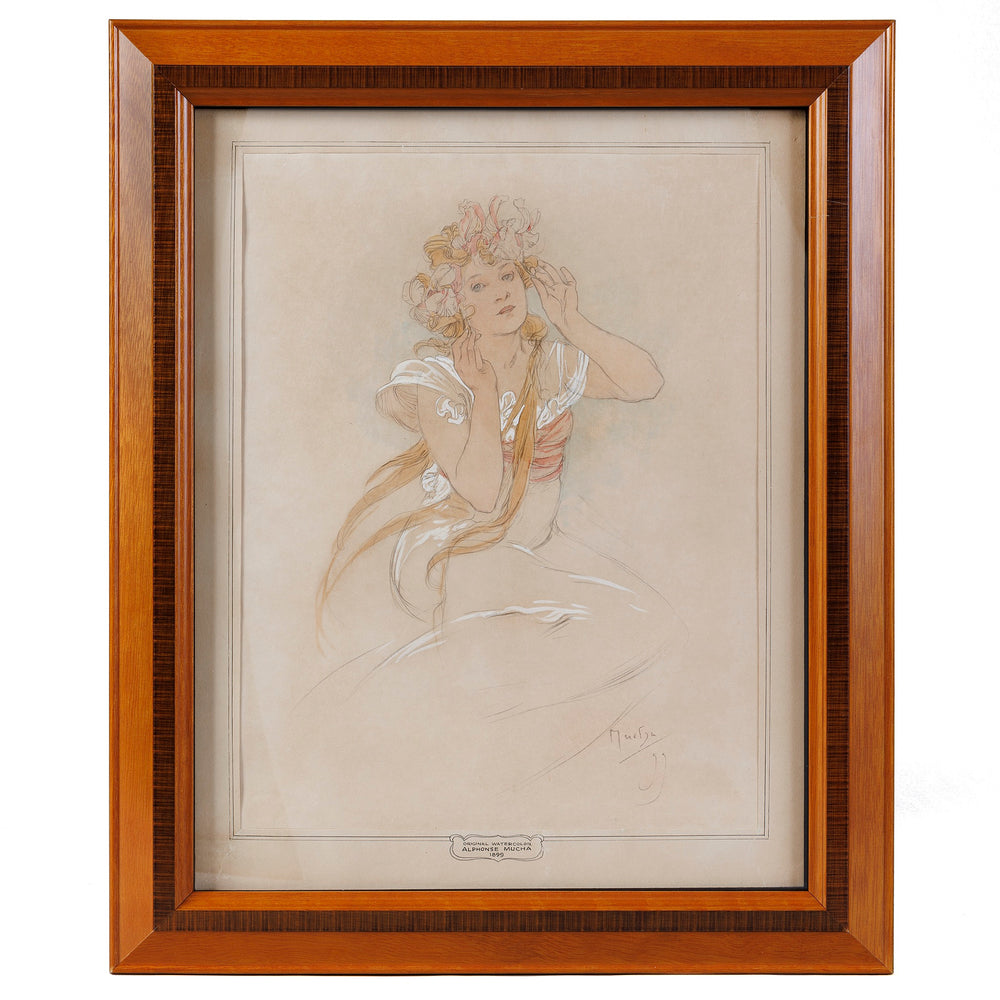 Macklowe Gallery Alphonse Mucha "La Femme aux Iris" Watercolor and Gouache Study