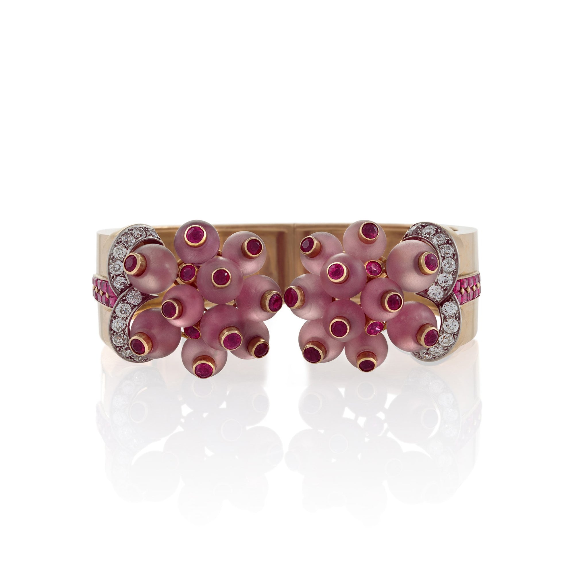 Macklowe Gallery | Georges Verger Rose Quartz and Ruby Cuff ...