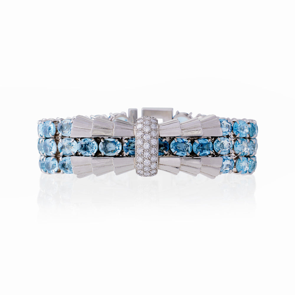 Macklowe Gallery Tiffany & Co French Aquamarine and Diamond Bracelet