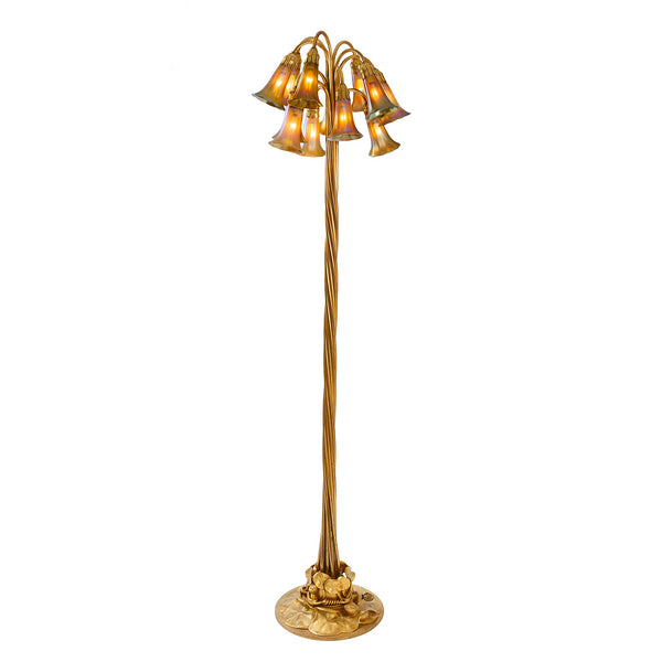 Tiffany Studios New York Twelve Light Lily Gilt Bronze Floor Lamp