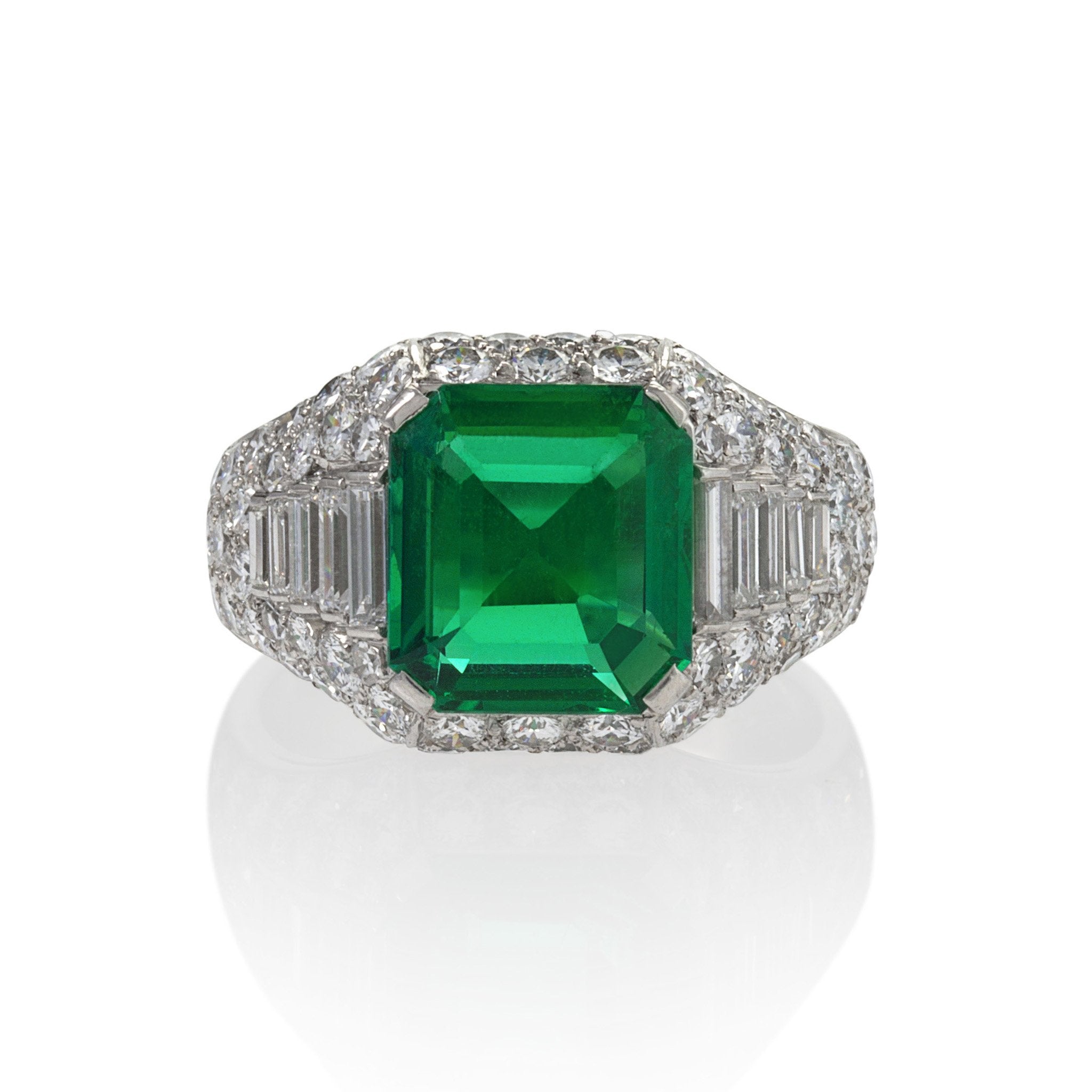 Macklowe Gallery Bulgari Emerald and Diamond Trombino Ring MackloweGallery