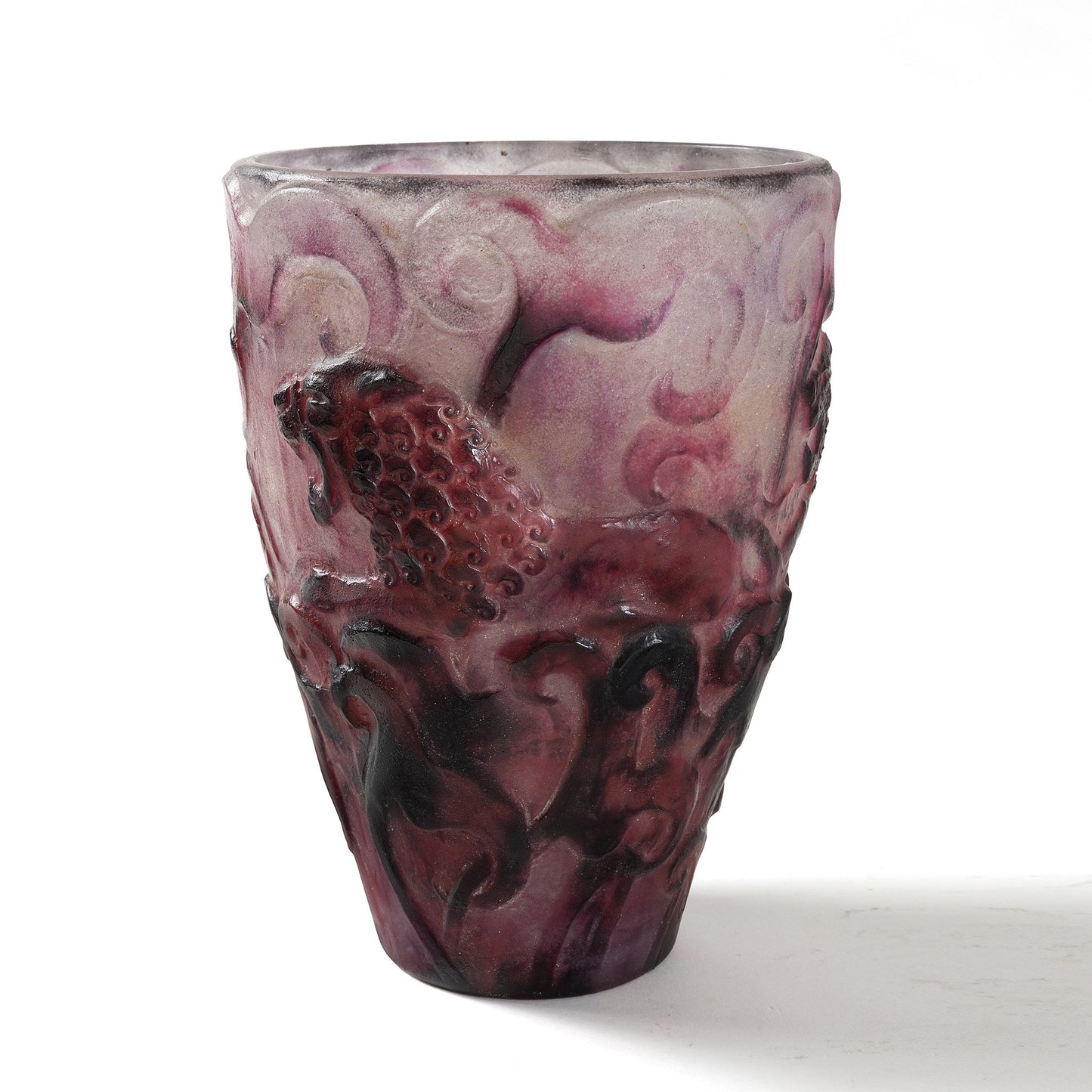 Macklowe Gallery Gabriel Argy-Rousseau Pâte de Verre "Lions" Glass Vase